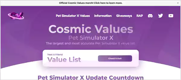 Cosmic Values – Your One-Stop Solution For The Pet Values In Pet Simulator X.  - Player Counter